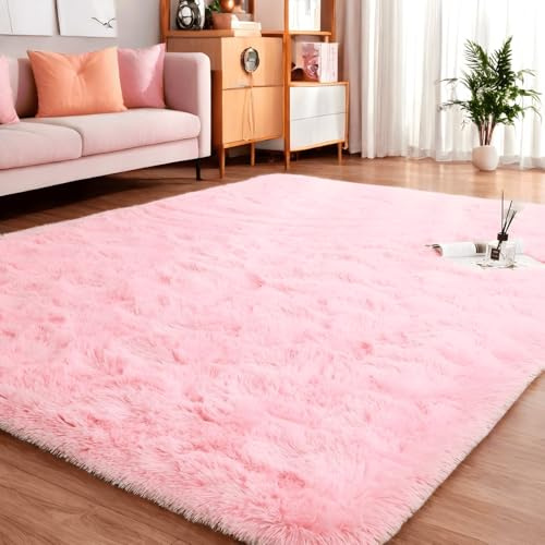 Lanyesky Hochflor Teppich Wohnzimmer Super weich Shaggy Teppich Flauschiger,Soft Area Rug Schlafzimmer Teppiche Super weich Fluffy Kindermatte Carpet (rosa., 160x200cm)