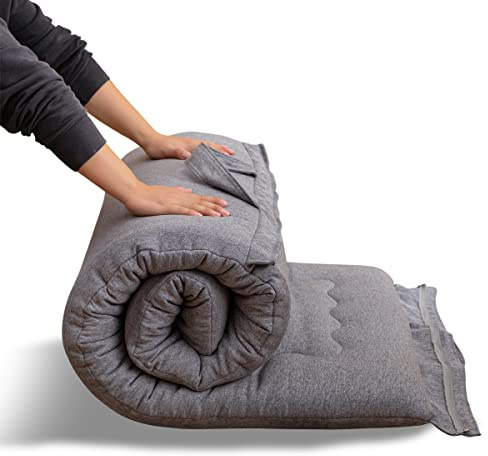 MAXYOYO Bärbar vikbar futonmadrass, allergivänligt tyg och minnesskummadrass med handtag och dragkedja för gästvagn inomhus camping utomhus (grå, 71 x 190 cm)