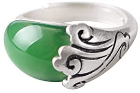 KnSam Ringe S999 Silber, Wolke Muster Form Verlobungs Ringe Damen, Biker Hip Hop Ring mit Stein Grün, Verstellbar, Grün, Echt Silber Schmuck