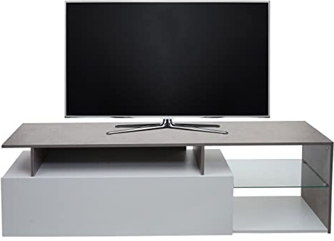 Mendler TV-Rack HWC-L35 Holz 47x170x40cm Beton-Optik, weiß | Lowboard, Fernsehtisch, Sideboard, TV-Schrank, Kommode, Staufach