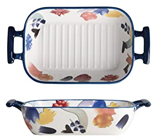 LUCBEI Baking Dish 1 PCS Baking Dish Ceramic Binaural Baking Pan Household Cheese Baked Rice Dishes Microwave Oven Bowl Kitchen Baking Bowl Lasagna Pans (Color : 1 pcs blue)