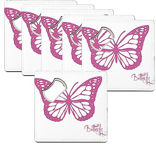 Sottobicchiere apribottiglie – Farfalla Rosa Disegno Butterfly – Set di 6 (92 x 92 mm)