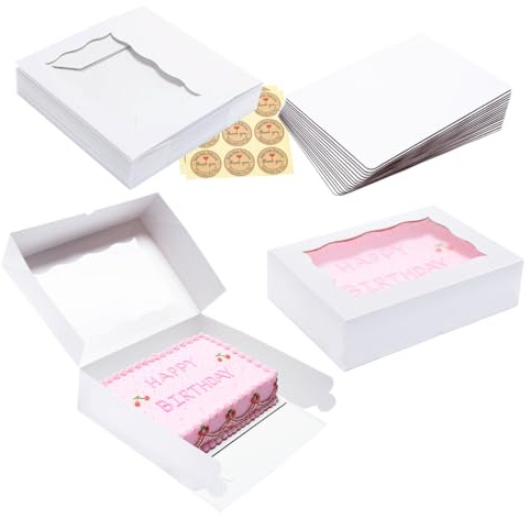 Huoshange 15 Pack 14x10x3.75 Inch Auto-Popup Large Rectangle Cake Boxes with Cake Boards, White Bakery Boxes for Quarter Sheet Cakes,Cupcakes, Brownie,Pie & Donuts