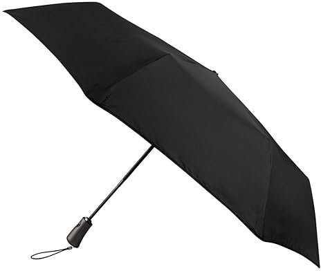 totes® ECO-BRELLA® X-TRA STRONG PLUS Auto Open Umbrella, 100% Recycled Fabric, UPF 50+ Sun Protection, Wind-Resistant, Reinforced Frame, PFC-Free Water Repellent Anti-Microbial Handle, Black