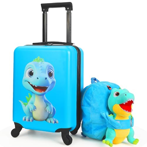 emissary Kindergepäck-Set – Handgepäckkoffer für Jungen und Mädchen mit Rollen, Dino Hellblau, 18 inch, Blauer Dinosaurier