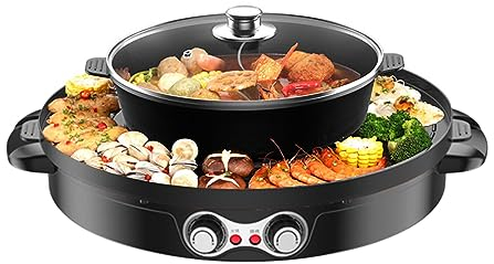 Hot Pot BBQ Sartén eléctrica 2 en 1 2200 W Hotpot multifunción barbacoa sartén doble separación redonda horno parrilla de mesa sin humo, parrilla de cocina, parrilla de cocina, parrilla negra