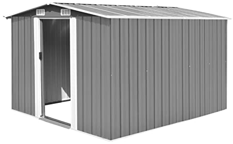 SECOLI Geräteschuppen XXXL Metall Gerätehaus Grau 257 x 298 x 178 cm Gartenschrank Wetterfest Outdoor Schrank Metallschuppen Terrassenschrank Metall Geräte Schuppen Verzinkter Stahl