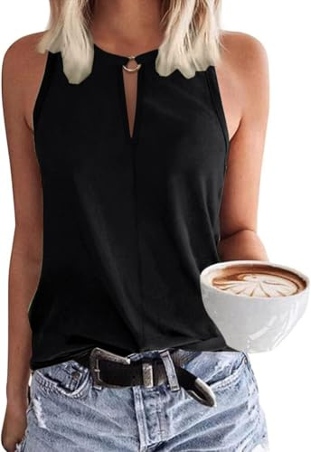 Tanmolo Damen Tank Top Ärmellos Oberteile Sommer Tanktops V-Ausschnitt Blusentop Strand Sexy Vest Top Bluse Schwarz, XXL