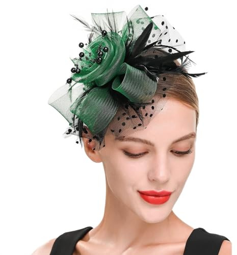 Fascinator Damen, Fascinator Damen Hut Vintage Mesh Federn Kopfbedeckung für Tea Party Hochzeit Cocktail Schleier Kopfschmuck Retro Feder Tee Party Frauen Kirche Haarschmuck Stirnband