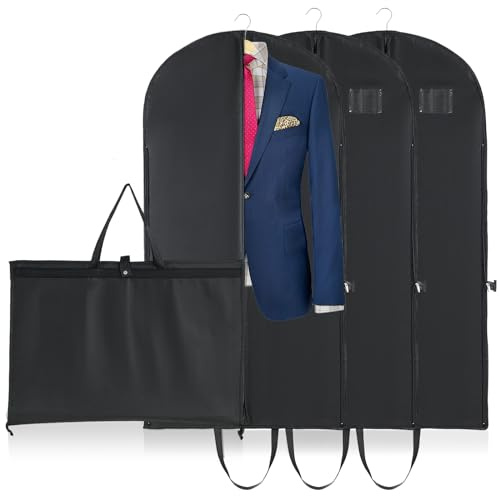 Niviy Kleidersack 3 Stück 120x60cm Schwarz 120GSM | Reißfeste Kleiderhülle aus 120 GSM Stoff, faltbar und ideal für Reisen, Anzüge, Kleider, Mäntel und Abendkleider