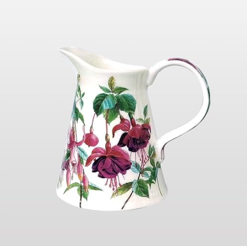 Heritage Porcelain Pitcher Jug - 15cm, Fuchsia Design - Perfect for Water, Milk, Cream, Gravy, Sauce or Custard - Great Housewarming or Moving Gift