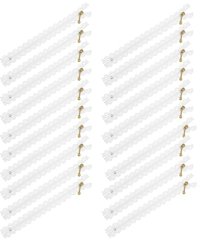Mandala Crafts White 16 Inch Lace Zippers for Sewing – 40 Pack Fancy Novelty Exposed Decorative Zippers with Lacy Flower Trim for Bags, Purses, Crafts, and Clothing