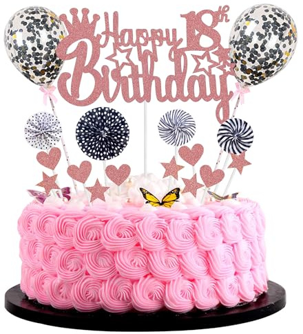 Happy 18th Birthday Cake Decoration for Girl 18th Birthday Hello 18 Cake Topper Rose Gold Black Cake Decoration 18th Birthday Boy Cake Decoration 18 Years Old Glitter Girl