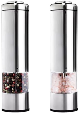 SWE Salt and Pepper Mill, Pfeffermühle Elektrisch Set Eingestellt, ElektrischeGewürzschüttler für festes Gewürzpackung, Edelstahl-GehäuseElektrische Pfeffermühle und Salzmühle