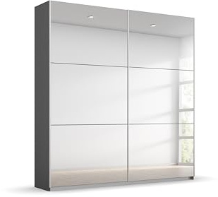 Rauch Möbel Reflect, Schwebetürenschrank, Grau metallic, Breite 175 cm | Kleiderschrank mit Schiebetüren, 2-türig, Spiegel, mit weiterem Zubehör, für Schlafzimmer, Jugendzimmer, Garderobe, Flur
