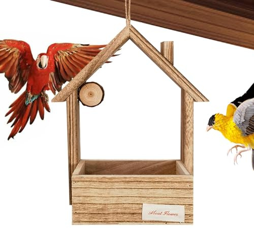 Vogelfutterstation aus Holz, Vogelfutterstation aus Zedernholz, kleine Futterstation aus Zedernholz für Vogelhaus, Futterstation für Wildvögel im Freien, große Kapazität, Futterspender