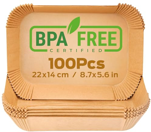 PORTENTUM Papier cuisson air fryer - 100 pièces Food-Grade BPA gratuit, 22×14 cm rectangulaire, compatible friteuses doubles type Ninja Foodi Dual Zone