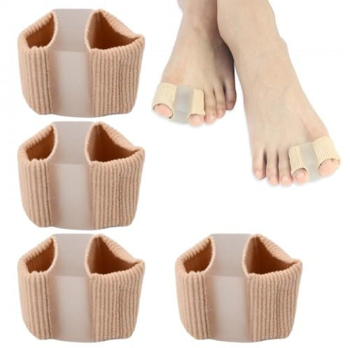 4 Stück Zehenspreizer Silikon Klein, Schlauchbandagen Silikon Zehenstrecker, Zehenspreizer Hallux Valgus Kleiner, Doppelloch Zehenorthese für Hallux Valgus Korrektur (S)