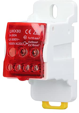 BORDSTRACT Scatola distribuzione morsettiera guida DIN, terminale monofase 690V 80A per elettrodomestici (Rojo)