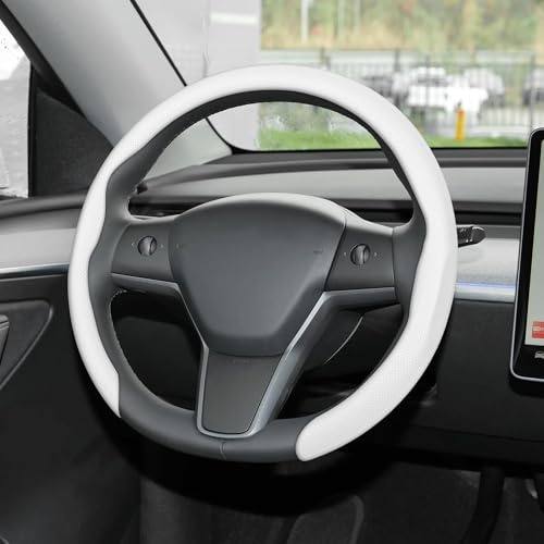 Frani Lenkradbezug aus Nappaleder, universelle Passform 15 Zoll - Premium rutschfest atmungsaktiv Komfortgriff für Autos LKWs SUVs, Anti-Rutsch langlebig Innenraum-Upgrade Weiß