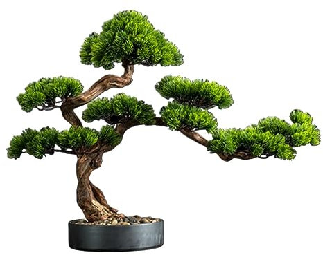FAJNUZI2024 Künstliche Bonsai Chinesischer Stil, Simulation, einladende Kiefer, Wohnzimmerdekoration, Tischplatte, Grünpflanzen, künstliche Bäume, Bonsai, künstliche Kiefern Kunstbaum Bonsai(60x73cm)