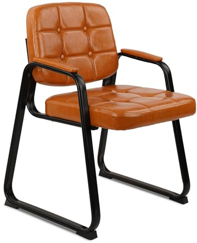CLATINA Hochwertiger Gästestuhl Wartezimmerstuhl mit Kunstleder Komfortkissen und gepolsterten Armlehnen Stabiler Fester Bürostuhl für Home Office Besprechungsraum Empfangsbereich Orange