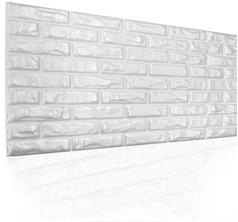 Polystyrol 3D Paneele, Deckenpaneele XL Wandpaneele, Dekoren, Styropor Ziegel, Decken - Wandverkleidung, 3mm dick - 100x50cm 3m² - 6 Stück (Weiß - reines Styropor)