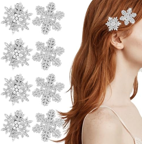 8 Stück Weihnachten Haarschmuck,Weihnachten Schneeflocke Haarspangen,Glitzer Strasssteinen Haarspangen,Silber Schneeflocke Haarschmuck für Frauen Damen Braut Hochzeit Party Winter,Weihnachtengeschenke
