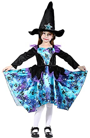 Sincere Party Ragazze Halloween Strega Costume, Deluxe Adorabile Neon Colorato Strega Travestimento con Cappello