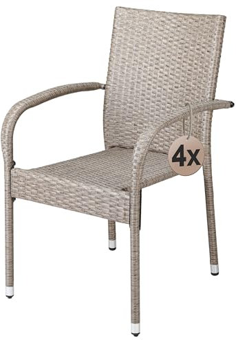 Casaria® Gartenstühle 4er Set Stapelbar Wetterfest Polyrattan Outdoor 160kg Garten Terrasse Balkon Stuhl mit Armlehne Gartensessel Stapelstühle Creme