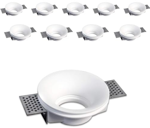 damastoreitalia 10 pezzi Portafaretto da incasso in gesso a scomparsa, compatibile con faretti GU10, foro incasso Ø105mm, design minimalista per soffitti in cartongesso (10)