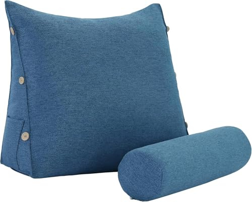 strusery Lesekissen für Erwachsene - Rückenstützkissen mit Lendenkissen, Sitzkissen zum Lesen, Fernsehen und Entspannen (Polyester-Blau)