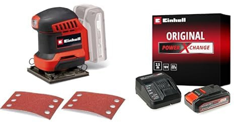 Einhell Ponceuse à main sans fil TE-OS 18/113 Li-Solo Power X-Change (18V, ponceuse vibrante, circuit d’oscillation 1,8 mm, avec 2 feuilles de papier abrasif grain 120) avec Chargeur et Batterie 2,5Ah