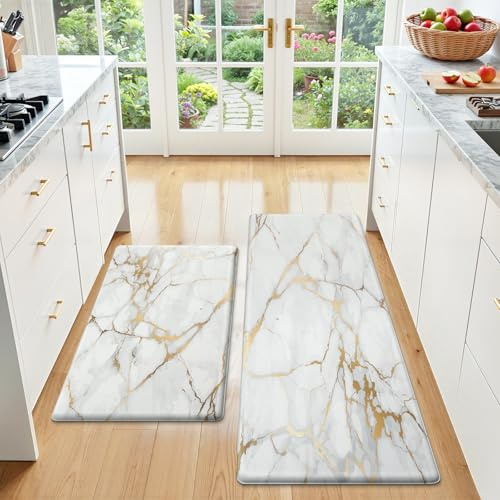 StepLively Kitchen Rugs and Mats, 2-Pack Low Profile Slip Resistant Kitchen Mats for Floor, in Front of Sink and Stove-17.3*30+17.3*47
