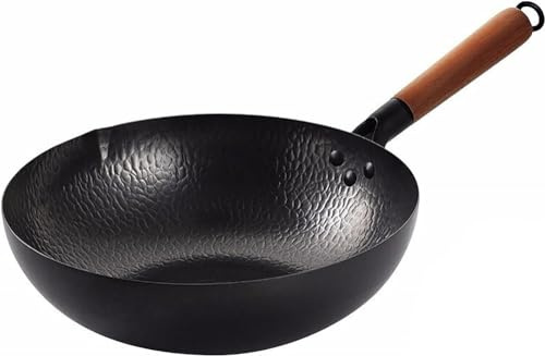Wok aus Gusseisen, großer, tiefer Wok mit Griff, Bratpfanne, antihaftbeschichteter Wok, Induktions-Wokpfanne mit Glasdeckel, Druckguss-Wok mit Dampfgarer, Wokpfanne schwarz, für alle (34cm)