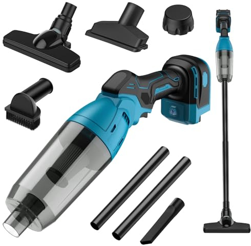 Aspirapolvere per scopa senza fili, 450 W/24 kPa, aspirapolvere senza fili, potente con estensione tubo, aspirapolvere a mano, vassoio per polvere, 0,6 L, motore senza spazzole con 4 ugelli differenti