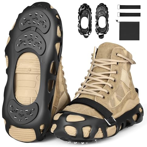 Steigeisen für Wanderschuhe,Steigeisen für Schuhe Stiefel mit 30 Spitzen,bietet auf winterlichem Schnee sicheren Halt und Wird inklusive Befestigungsbändern und Aufbewahrungstasche geliefert.