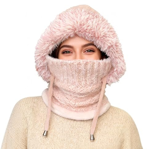 TAGVO Winter Sturmhaube Mütze Damen, Winddicht Warme Skimaske Thermo-Fleece-Kapuzenschal Gesichtsschutz 3 in 1 für Outdoor Outdoor Radfahren, Snowboarden, Skifahren, Motorradfahren