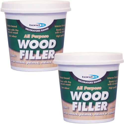 Bond It Teak All Purpose Wood Filler 2 Pack (250ml Each) – Ready Mixed Filler for Small Imperfections, Wood Repair, Frames, Furniture & Flooring