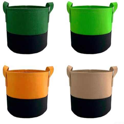 4 atmungsaktive Vlies-Pflanzsäcke aus Filz mit zweifarbigem gewelltem Design für Kartoffeln und Blumen, mit Wasserablauf und Tragegriffen