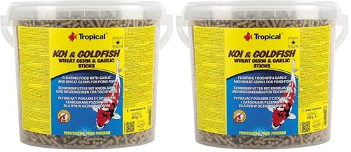 KOI&Goldfish Wheat Germ&Garlic Sticks 5L / 430g - Alimento Flotante con ajo y Germen de Trigo para Peces de Estanque (Paquete de 2)