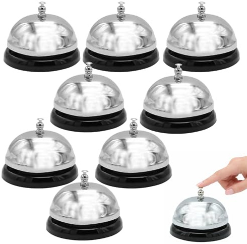8PCS Counter Bell, Silver Reception Bell, 8.3x5.7cm