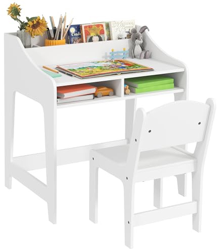 AIYAPLAY Ensemble Bureau et Chaise pour Enfant 3 à 8 Ans, Blanc