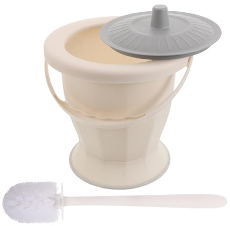 Hohopeti Pot de Chambre pour Adultes avec Couvercle Hermétique, Urinoir Portable en Plastique Blanc avec Brosse de Nettoyage, Seau D’urgence Anti-fuite pour Usage, Maison, Voyage