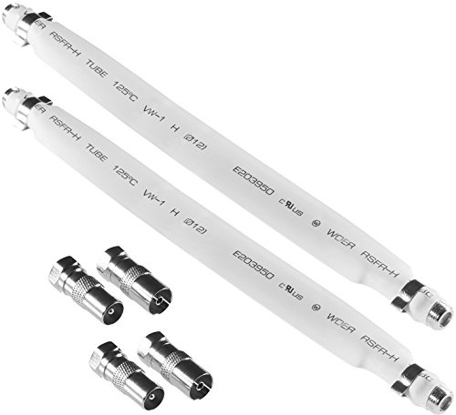 POPPSTAR 2x 21,5cm SAT Fensterdurchführung (2 mm SAT Kabel flach), 4x F-Stecker (2 auf Antennenstecker, 2 auf Antennenbuchse), weiß