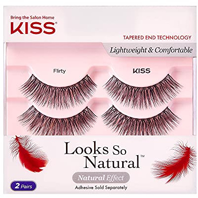 KISS Looks So Natural False Eyelashes Double Pack, Lightweight & Comfortable, Tapered End Technology, Reusable, Cruelty-Free, Contact Lens Friendly, Style 'Flirty', 2 Pairs Fake Eyelashes
