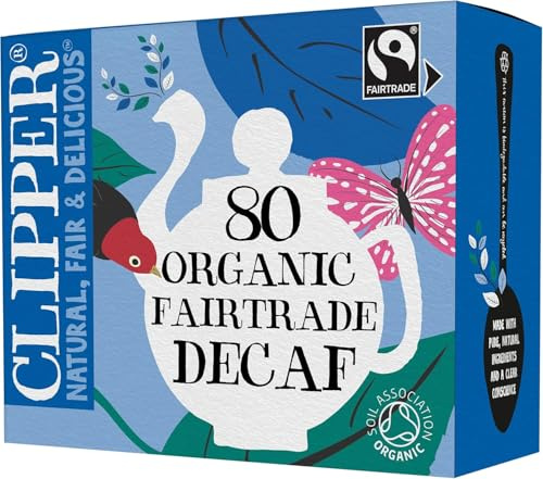 Clipper Tea Tea Fairtrade Organic Decaf 80 Unbleached, Plastic-Free Bags, 8.2 oz, 1 Pack, 80 Unbleached Tea Bags