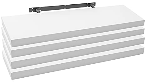 WOLTU 4X Wandregal Wandboard Bücherregal Regale für Deko Wandablagen aus MDF Holz, 4er Set Hängeregal Weiss, 90x23x3,8cm RG9370ws-4