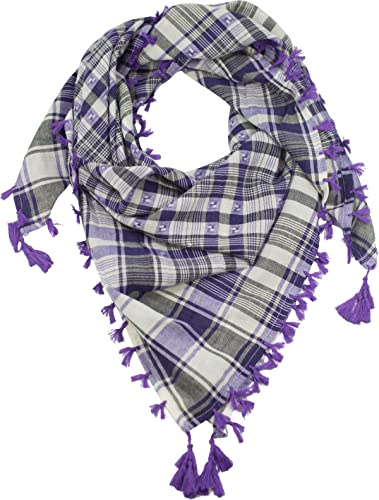 fashionchimp Damenschal mit Zier-Quasten und Muster-Mix Stickerei, Fransen-Schal, Dreieck-Tuch (Karo-Lila)