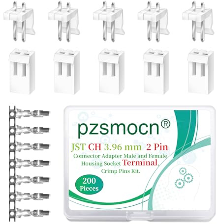 pzsmocn 200 Stück / 50 Sets JST CH 3,96 mm Pitch 2-polige Buchsenschale und Steckeradapterstecker Steckdosenklemme Drahtkabel 24–18 AWG Baugruppen, Header-Crimp-Pin-Kit